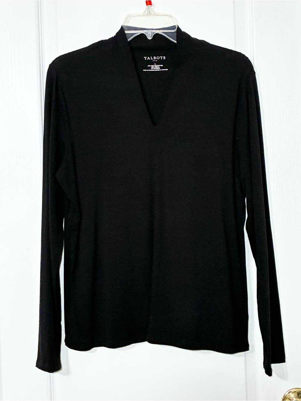 Talbots Modal Blend V Neck Long Sleeve Knit Top Black Large